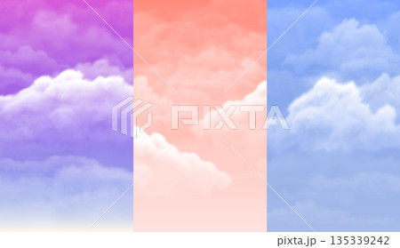 A set of vertical sky wallpapers with clouds in blue, orange, and purple. 135339242