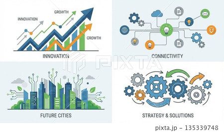 イノベーションと成長、つながりを表現したビジネスコンセプトイラスト 135339748