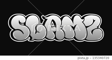 SLAMZ graffiti bubble letters design with monochrome style 135340720