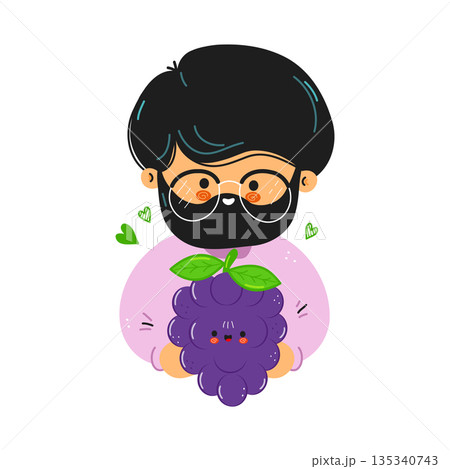 Man with beard and glasses holding cute grape 135340743