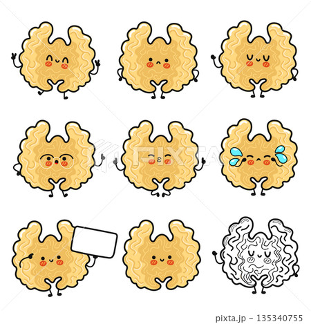 Kawaii walnut character expressing different emotions set Kawaii walnut character expressing different emotions set 135340755