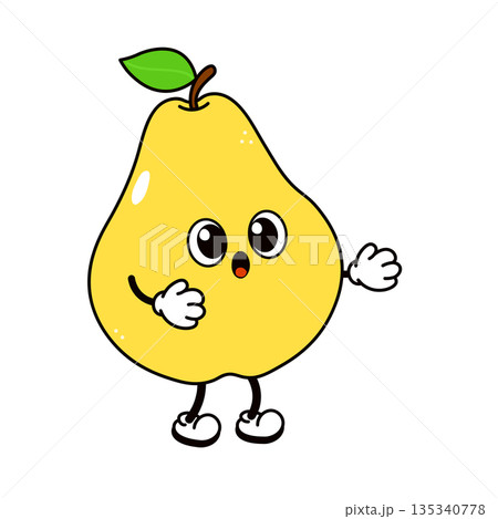 Yellow anthropomorphic pear character looking surprised and gesturing 135340778