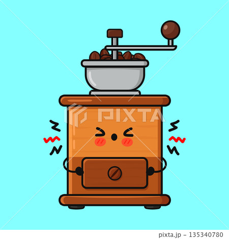 Cute manual coffee grinder character feeling stressed 135340780