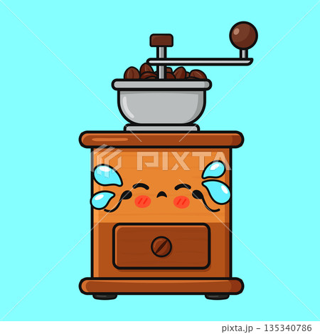 Kawaii coffee grinder character crying with coffee beans 135340786