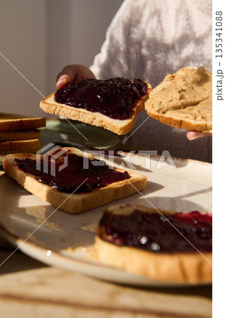 Peanut Butter And Jelly Toasts For Breakfast - A Family Morning Moment Peanut Butter And Jelly Toasts For Breakfast - A Family Morning Moment 135341088