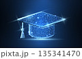 Graduate cap. Polygonal wireframe mesh looks like constellation. Education, university, success illustration or background 135341470
