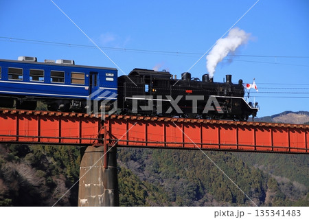正月の特別装飾を纏い鉄橋を渡る大井川鉄道C10-8号機_2026/1/3撮影 135341483