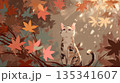 赤い紅葉に囲まれる猫のイラスト 135341607