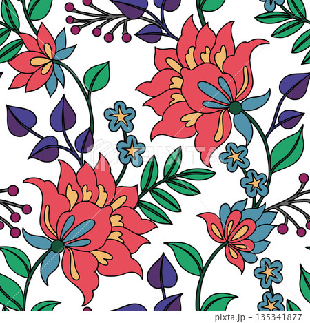 Floral pattern, seamless vector print in oriental style. Abstract bright flowers. Floral pattern, seamless vector print in oriental style. Abstract bright flowers. 135341877