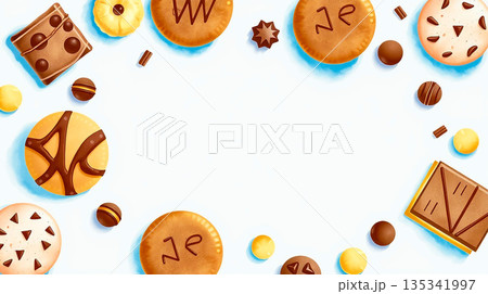 水彩画風のお菓子とスイーツのフレーム素材コピースペース 135341997