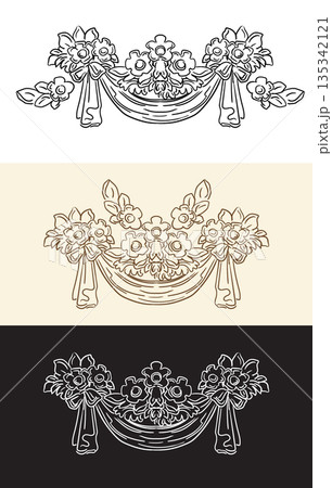 Collection of vintage floral design elements with drapery vector 135342121