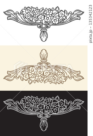 Set of baroque scroll hand drawn design element illustration Set of baroque scroll hand drawn design element illustration 135342123