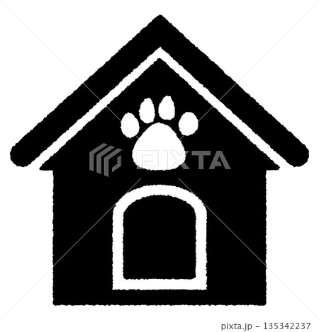 かわいい犬小屋のイラスト モノクロ 135342237