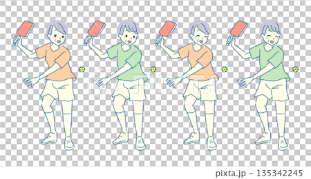 一群老年男女享受匹克球運動的插圖 135342245