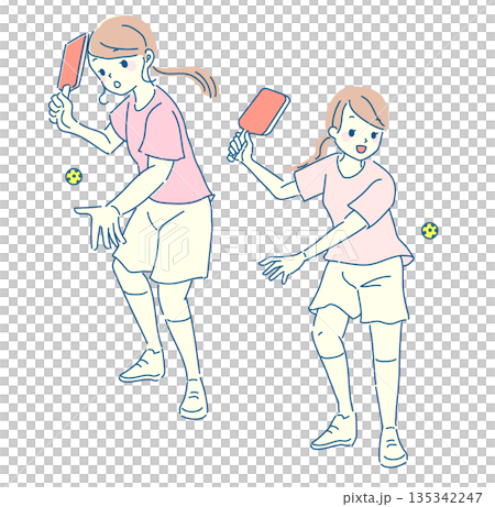 Illustration set of women enjoying pickleball 135342247