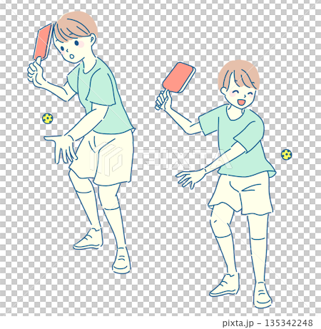 Illustration set of men enjoying pickleball 135342248