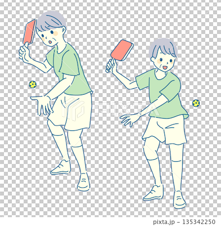 ピックルボールを楽しむ老人男性のイラストセット 135342250