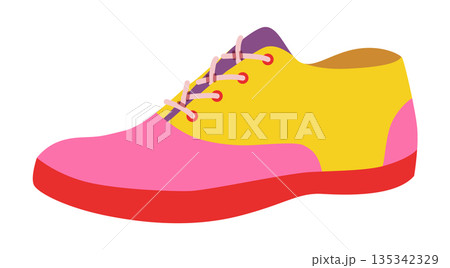 Plimsoll sneaker shoe flat. Bright playful footwear for beach day, holiday travel, weekend wardrobe for man woman unisex 135342329