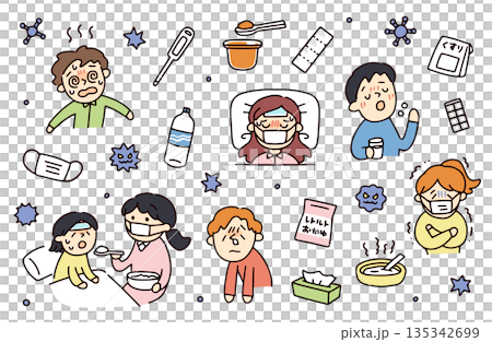 体調不良な人たちのイラストセット 135342699