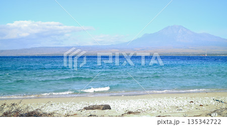 beautiful view of beach, sea, mountains and blue sky, 135342722