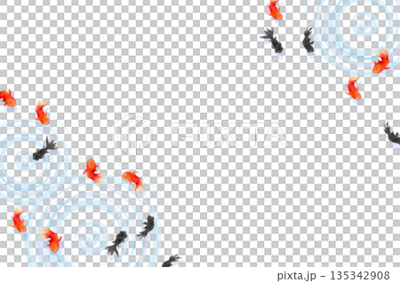 A minimalist Japanese-style illustration of goldfish and ripples on the water surface seen from above A minimalist Japanese-style illustration of goldfish and ripples on the water surface seen from above 135342908