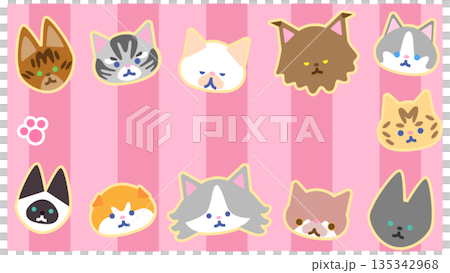 一套可愛的角色插畫，包含各種貓臉 135342968