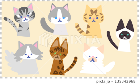 A cute character illustration set featuring various cats in full body poses A cute character illustration set featuring various cats in full body poses 135342969