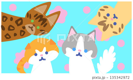 いろいろな柄のかわいい猫キャラクターのイラスト いろいろな柄のかわいい猫キャラクターのイラスト 135342972