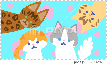 いろいろな柄のかわいい猫キャラクターのイラスト いろいろな柄のかわいい猫キャラクターのイラスト 135342972
