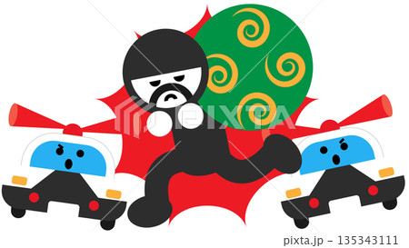 犯人を追いかけるパトカーと泥棒のかわいいイラスト素材 135343111
