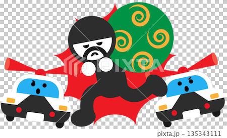 一幅可愛的插圖，描繪了一輛警車追捕罪犯和小偷的場景。 135343111
