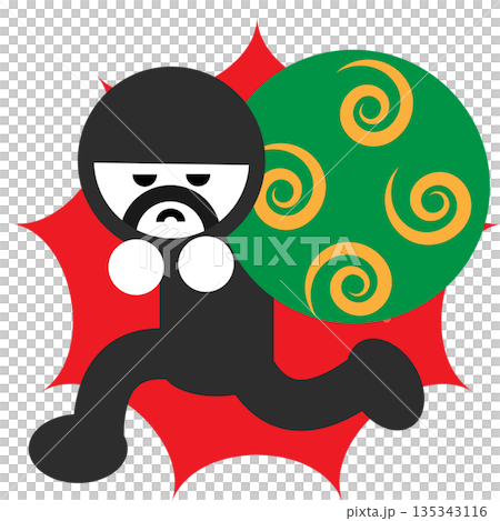 大きな風呂敷を持って逃げる泥棒のかわいいイラスト 135343116