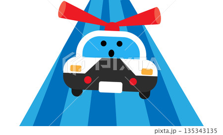 サイレンを鳴らして出動するかわいいパトカーのイラスト サイレンを鳴らして出動するかわいいパトカーのイラスト 135343135