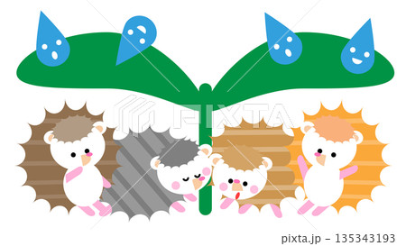 雨宿りをするハリネズミのかわいいイラスト 135343193