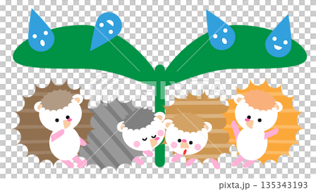 一隻可愛的刺蝟躲雨插圖 一隻可愛的刺蝟躲雨插圖 135343193