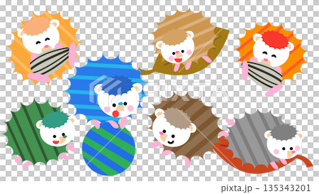 いろいろな色と模様で遊ぶハリネズミのかわいいイラストセット 135343201