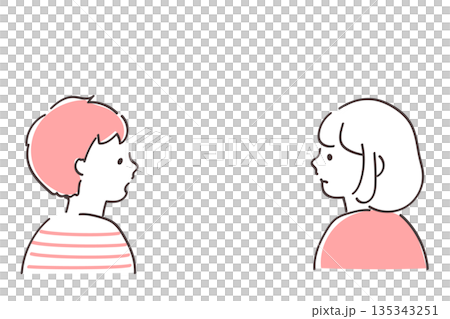A simple and stylish illustration of a man and woman facing each other 135343251