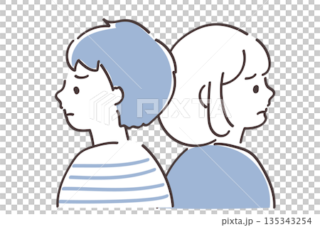 一幅簡潔時尚的插圖,描繪了年輕男女擦肩而過。 一幅簡潔時尚的插圖,描繪了年輕男女擦肩而過。 135343254