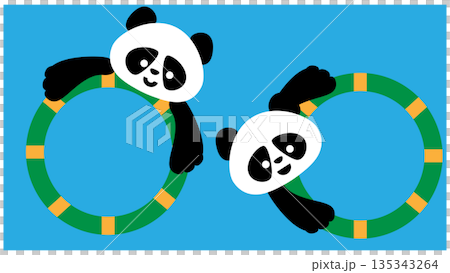 可愛的夏季插畫,一隻熊貓抱著游泳圈 可愛的夏季插畫,一隻熊貓抱著游泳圈 135343264