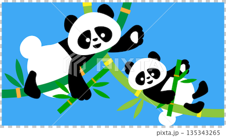 一幅可愛的插圖,描繪了一隻熊貓媽媽和小熊貓懸掛在竹子上。 一幅可愛的插圖,描繪了一隻熊貓媽媽和小熊貓懸掛在竹子上。 135343265