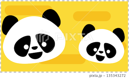 可愛的熊貓臉插圖排列在留白背景上。 135343272