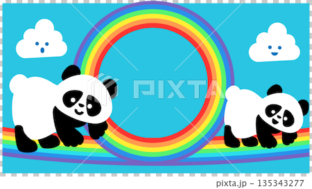 彩虹和熊貓可愛插畫背景 135343277