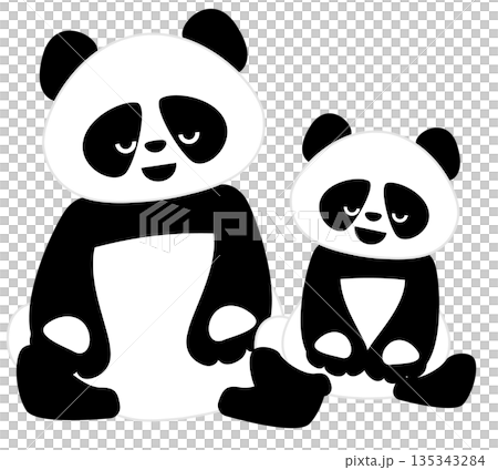 一幅可愛的插圖,描繪了一隻熊貓媽媽和她的小熊貓並排坐著的情景。 一幅可愛的插圖,描繪了一隻熊貓媽媽和她的小熊貓並排坐著的情景。 135343284