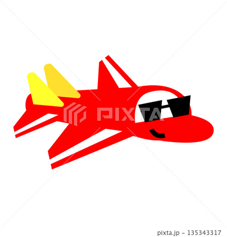 サングラスをかけたかっこいい飛行機のキャラクターイラスト サングラスをかけたかっこいい飛行機のキャラクターイラスト 135343317