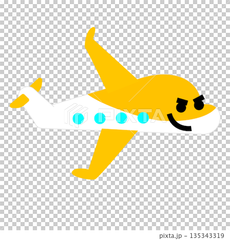 Illustration of a cool yellow airplane character flying in the sky Illustration of a cool yellow airplane character flying in the sky 135343319