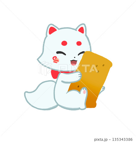 稲荷寿司を抱きしめる白狐 135343386
