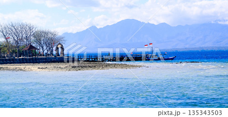 beautiful view of beach, sea, mountains and blue sky, Banyuwangi, East Java, Indonesia 135343503