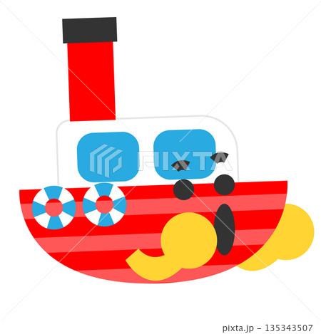 煙突のあるかわいい船のキャラクターイラスト 135343507