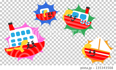一組表情和動作各異的可愛船模插圖 135343508