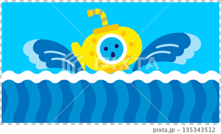 Cute submarine character illustration sailing through the sea Cute submarine character illustration sailing through the sea 135343512
